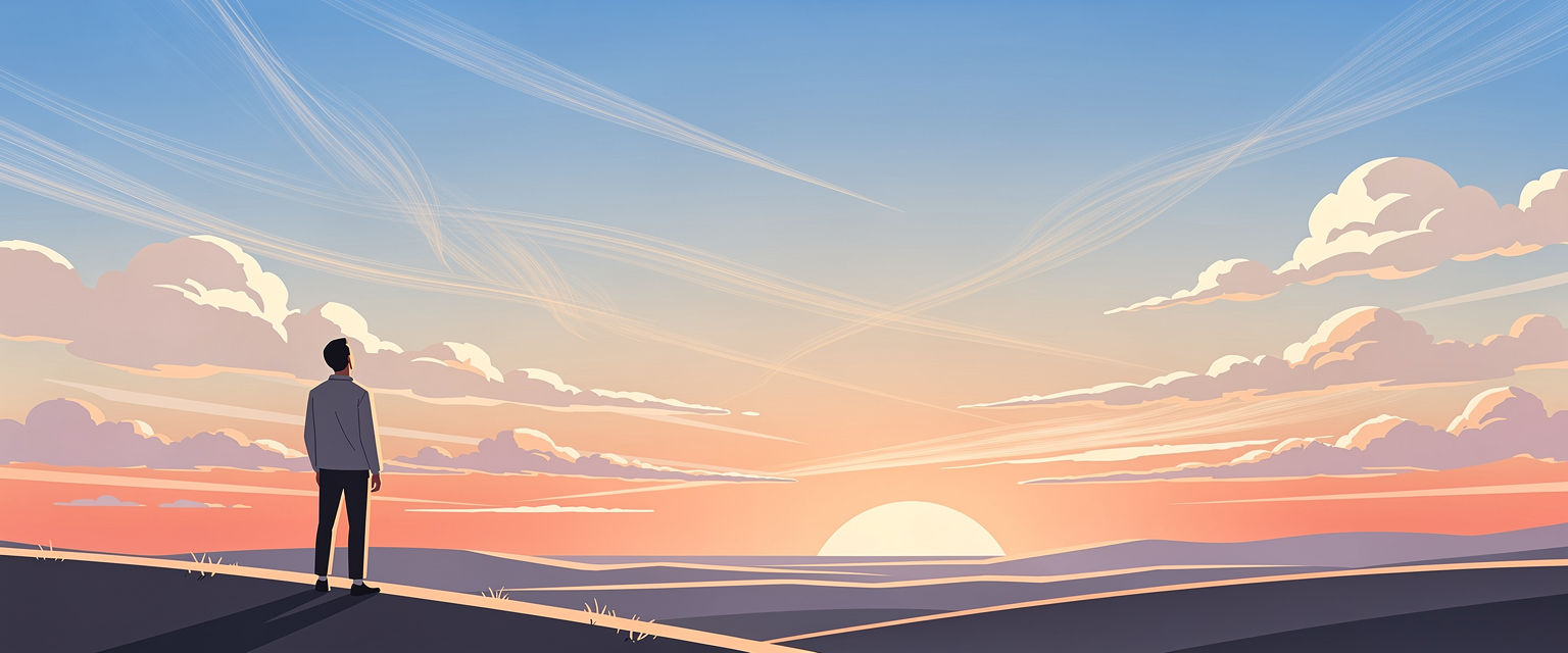 Ilustrasi cara mengenali awan tipis di hari cerah untuk Sky338 dengan tema 338 catatan langit, awan, warna senja, dan perubahan cuaca ringan.